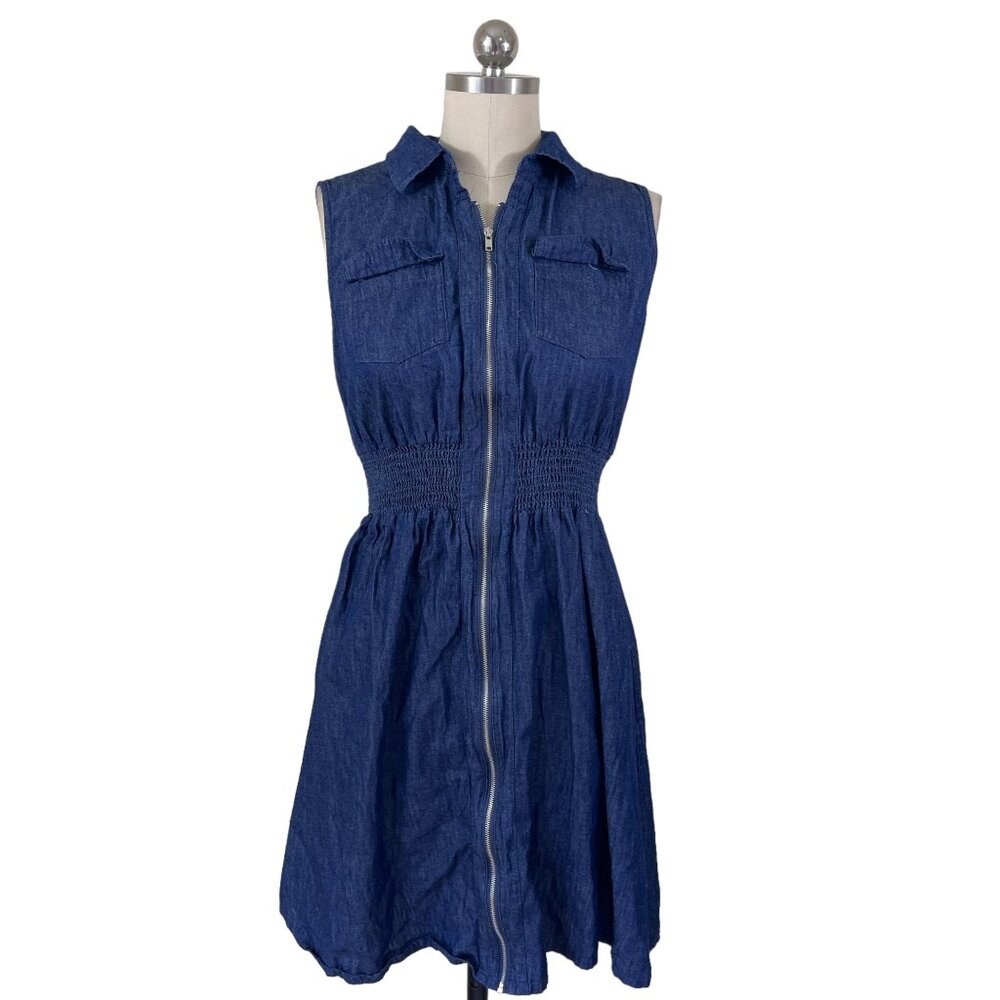 Love University Y2K Denim Dress Womens S/M Blue Sleeveless Western Boho Indie - Picture 1 of 10